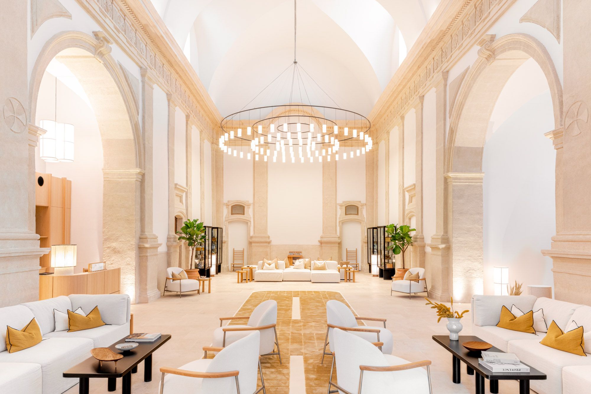 The lobby installed in the former chapel at Le Couvent des Minimes